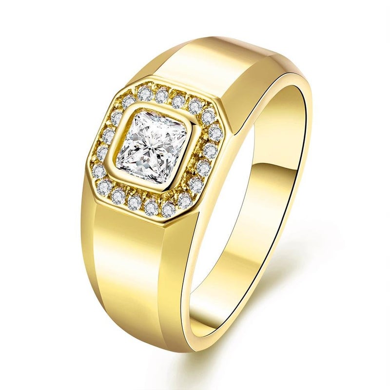 Uloveido 9 mm Gold Plated Square Cubic Zirconia Wedding Engagement Promise Rings for Men -friend Father's Day Gifts KR204-6 - Image 1